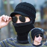 Knitted Visor Winter Hat Thicken Warm Earmuffs Skullies Beanies for Men Women Wool Scarf Caps Cycling Ski Mask Balaclava Bonnet