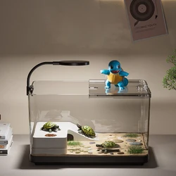 Large Transparent Turtle Tank Aquarium Fish Tank with Bottom Drain Reptiles Amphibians with Basking Platform Open Breeding Box