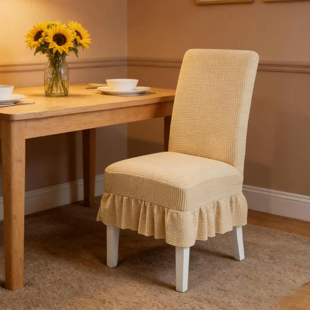 Elastic Pleated Skirt Chair Cover Breathable Soft Fabric - Fits Dining Chairs Height 46cm to 58cm Seat 38-48cm