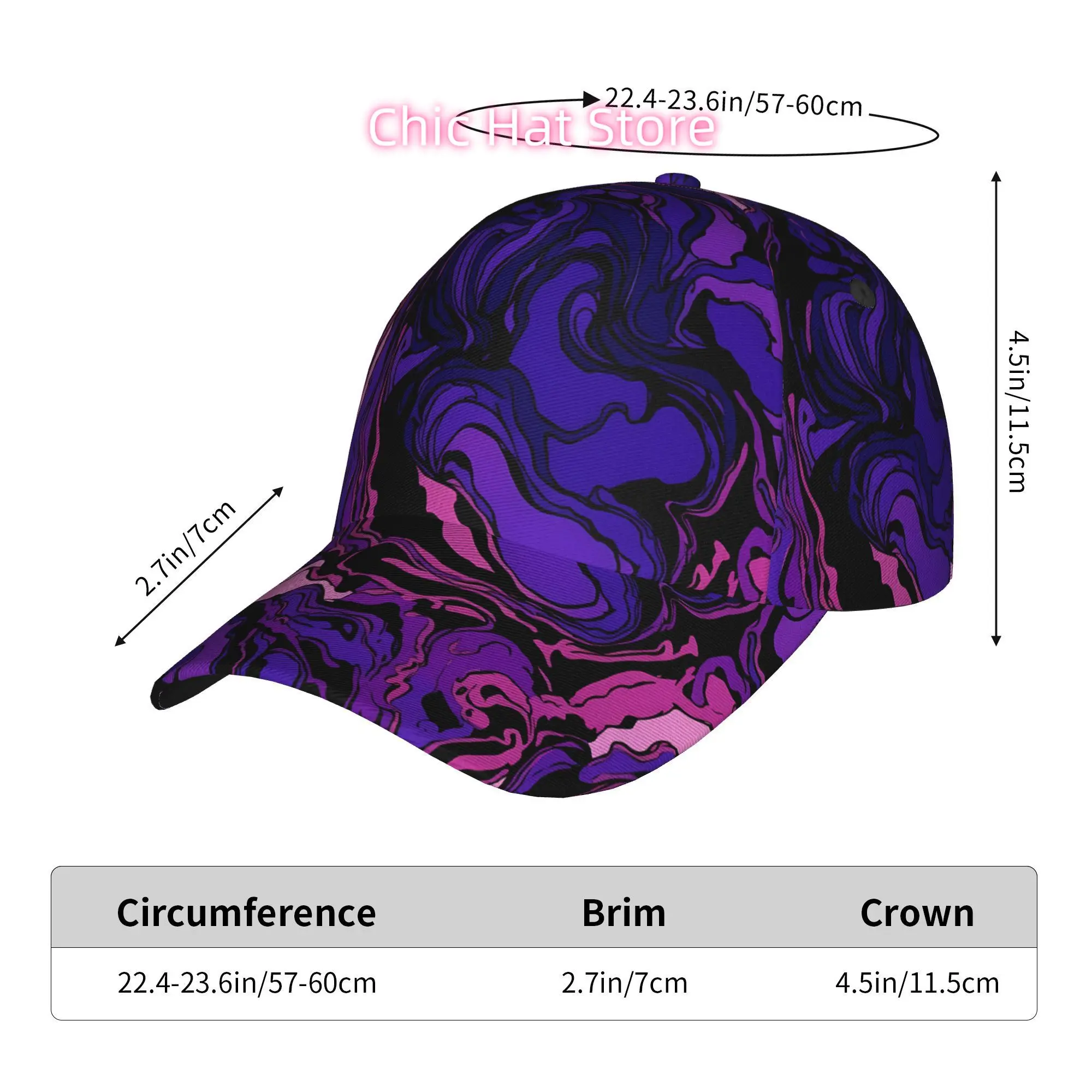Purple Abstract Pattern, Fashionable Printed Baseball Cap, Curved Brim Baseball Cap, Sports Running Cap, Adjustable Baseball Cap