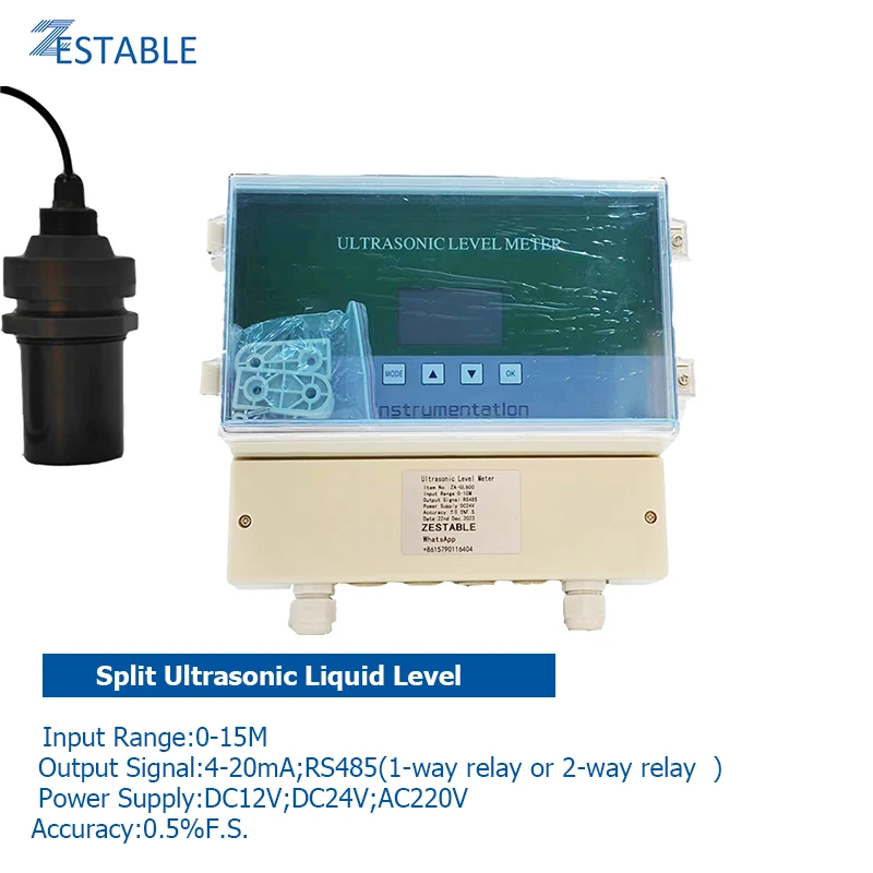 Spilt Ultrosonic Water Level transmitter Water Tank Liquid Depth Hydrostatic Level Sensor 0-15M Range 4-20mA RS485 Output