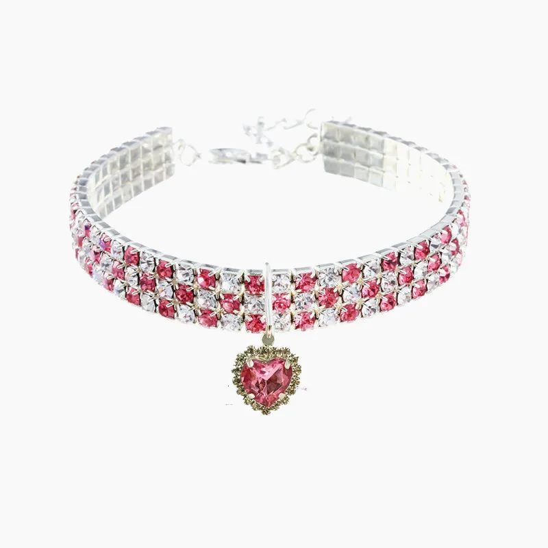 Dog Shiny Rhinestone Collar Cat Heart Diamond Jewelry Necklace Pet Bling Princess Collar Puppy Supplies Chihuahua Accessories