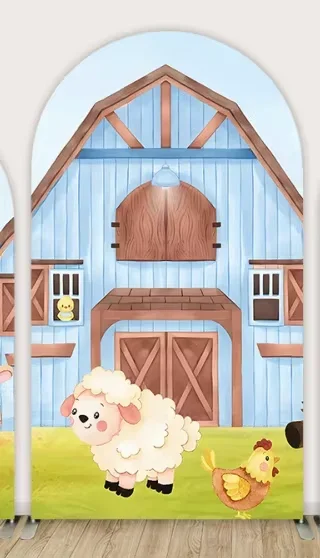 Мехофонд мальчик арка на день рождения фон мультфильм корова сарай синий коричневый ферма тема арочный настенный чехол детский душ фон с ветряной мельницей