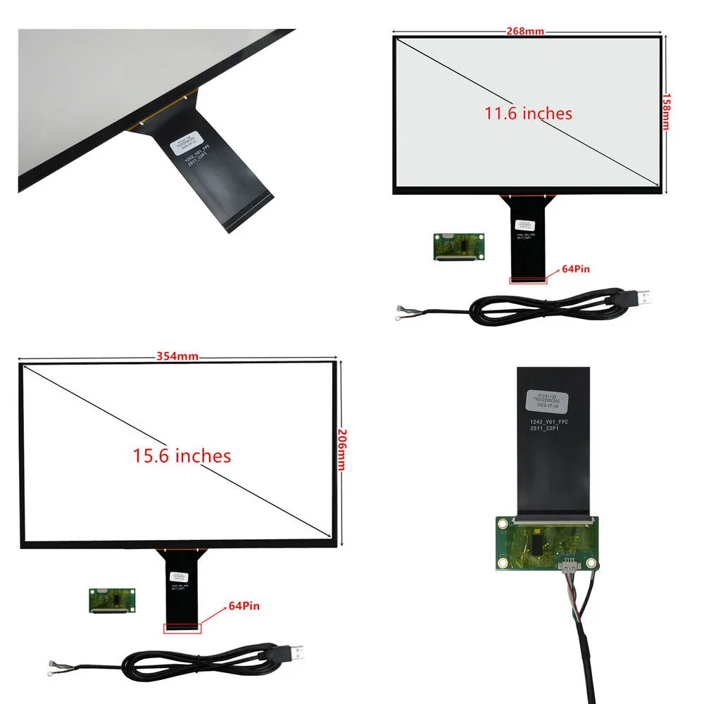 

Universal Capacitive Touch Screen 10.1/11.6/13.3/14/15.6 Inch MultiTouch Digitizer Glass Panel with USB Driver Board Converter