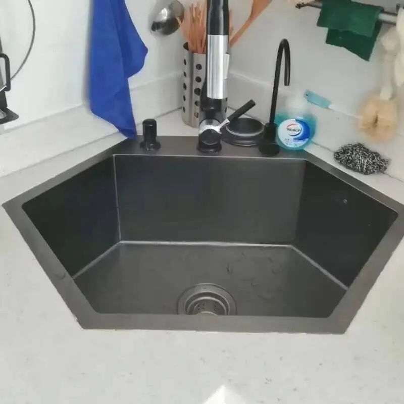 Apartment 304 Dishwashing Stainless Steel Sinks Special-shaped Large Sink for Small Kitchen Nano Single-slot Corner Kitchen Sink