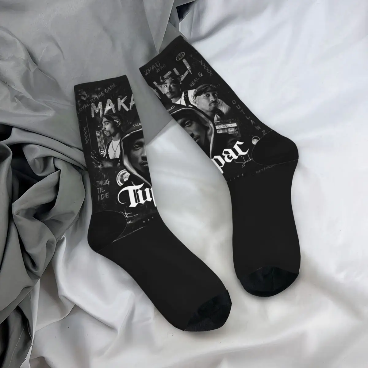 Hip-hop Retro Rapper Tupacs Basketball Socks Polyester Long Socks for Unisex Non-slip