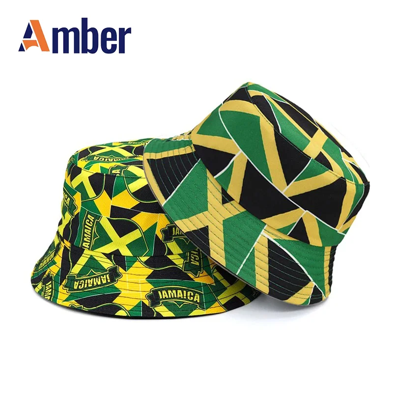 

Amber Jamaica Bucket Hat Flag Panama Fisherman Hats Men Women National Flag Print Double Sides Reversible Summer Bob Cap Gorras