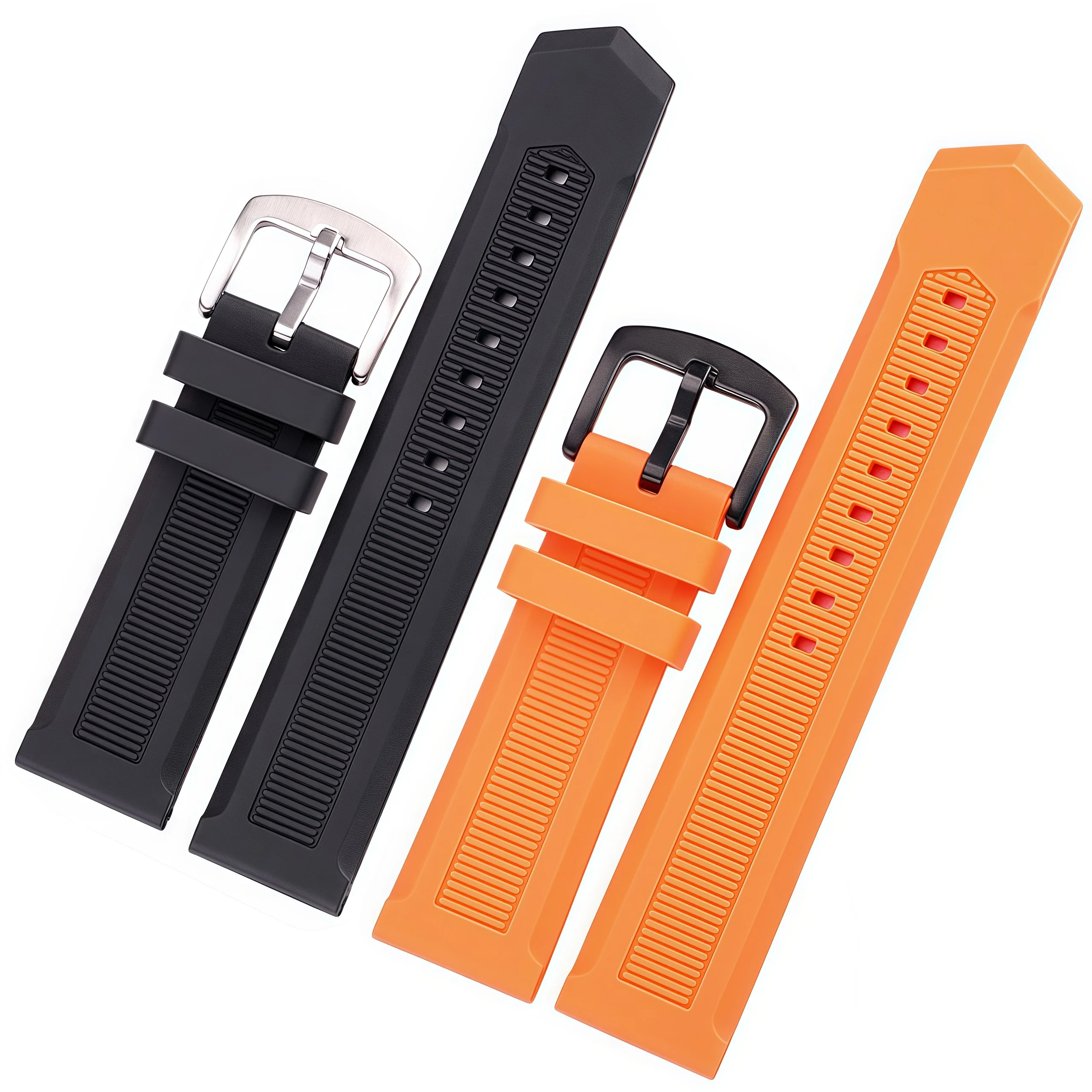 Correa de reloj de silicona de goma para hombre y mujer, pulsera deportiva de acero inoxidable con cierre de Metal, color negro y naranja, 22mm