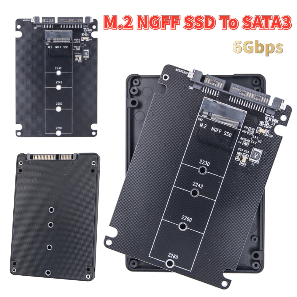 M.2 NGFF SSD To SATA3 External Hard Drive Box 6Gbps Converter Card Dual-Use M.2 NGFF To SATA3.0 Adapter Card for PC