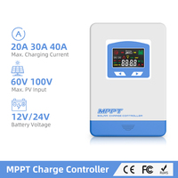 MPPT Solar Controller 40A 30A 20A 12V 24V Solar Charger Battery 32V Setting Charger Back-light LCD Solar Regulator