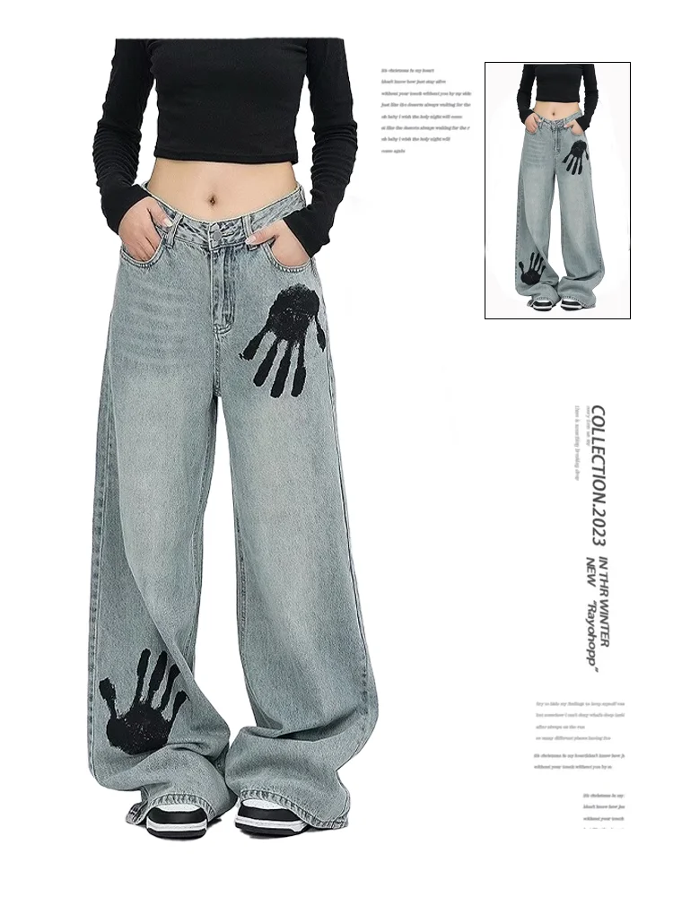 

Women's Blue Y2k Jeans Harajuku Japanese 2000s Style Baggy Denim High Street Trousers Vintage 90s Aesthetic Jean Pants 2024 New