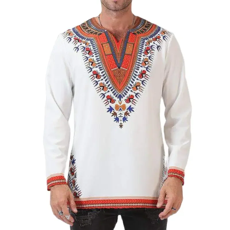 E-BAIHUI Camicie Odeneho Top da uomo in cotone bianco lucido con abbigliamento africano Dashiki Camicie lunghe da uomo in maglia taglie forti