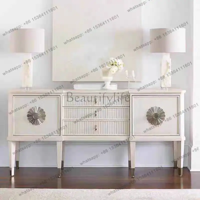 American rural neoclassical TV cabinet antique white solid wood entrance cabinet