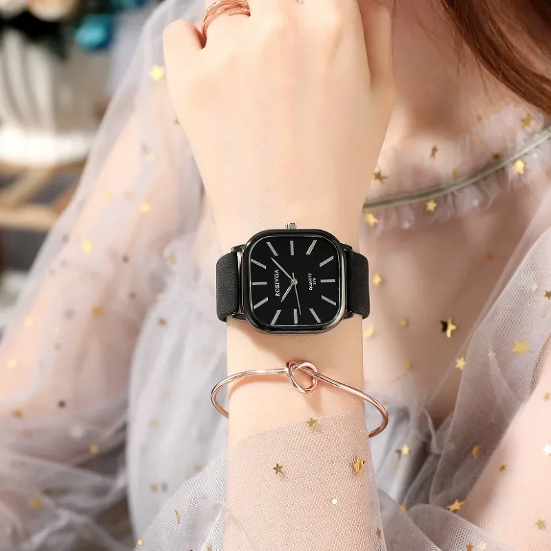 Student Men Women Quartz Watch Frosted Leather Belt Korean Simple Square Dial Wristwatch Reloj Mujer Women Watches Dropshipping