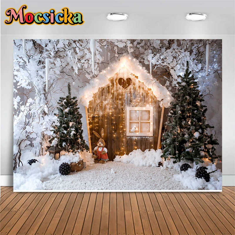 

Mocsicka Winter Christmas Celebrate Decoration Photography Background White Snowscape Chalet Lights Backdrops Studio Photobooth