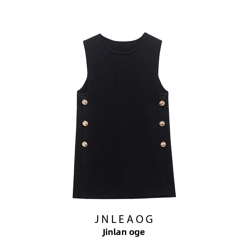 Top casual in maglia con bottoni laterali Design versatile per il tempo libero Faion Fibra di poliestere da donna rotonda Ne di media lunghezza...