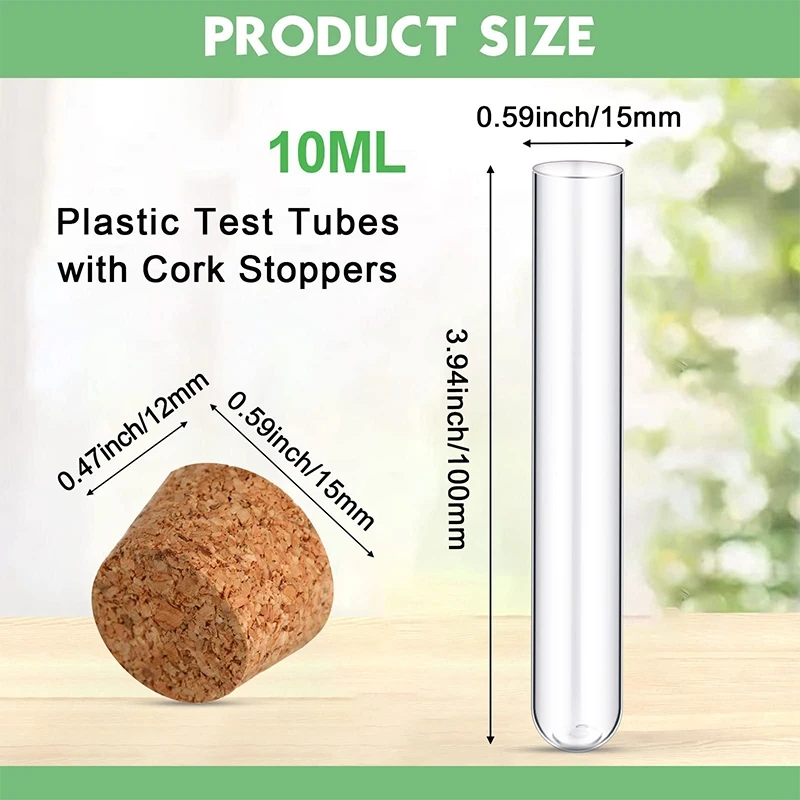 25Pcs 10ml Round Bottom Plastic Test Tubes Candy Bath Salt Packaging Plastic Test Tubes with Cork