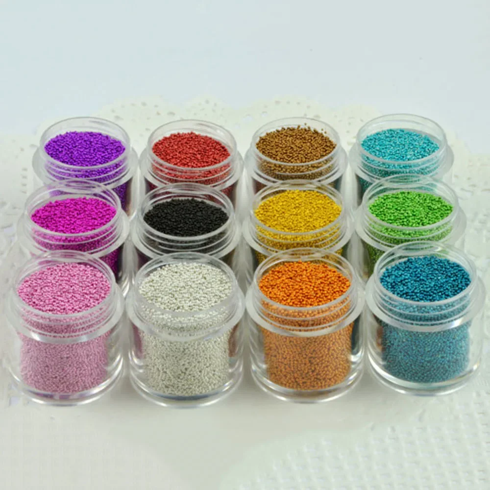 คาเวียร์เล็บลูกปัด Rhinestones ลูกปัดแก้วหลายสีสําหรับตกแต่งเล็บ 3D # ป.