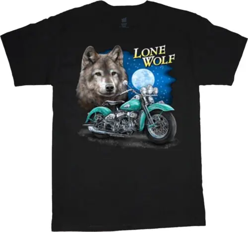 Biker Lone Wolf T-shirt Graphic Tees Clothing Apparel Mens Gifts