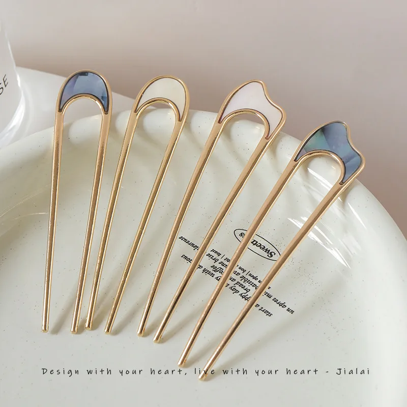 Fashion Metal Hair Sticks For Women Girls Shell Hair Clip Pins U Shape Hairpins Hair Bun Maker Wedding Hair Jewelry Accessories