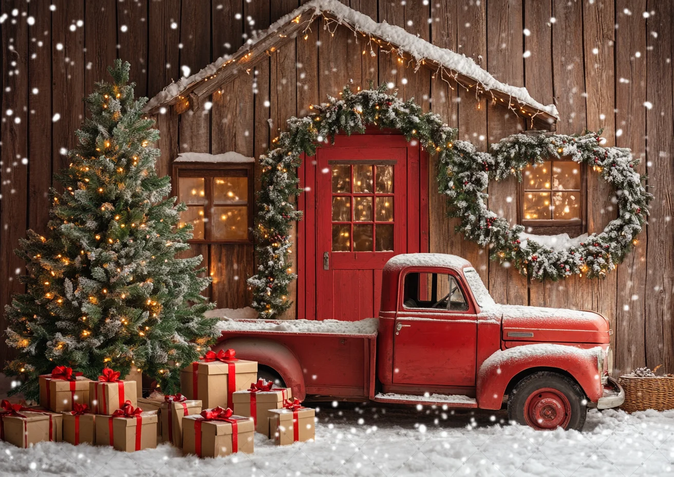 

Photography Backdrops Christmas Tree Red Truck Decoration Family Xmas Holiday Photo Backgrounds For Photographs Studio