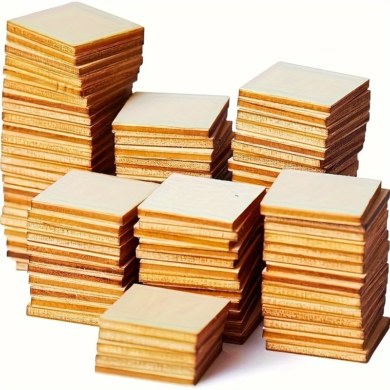 100Pcs 1 x 1 Inches Unfinished Wood Squares for Crafts Wooden Square Cutouts for DIY Crafts, Painting Home Decoration