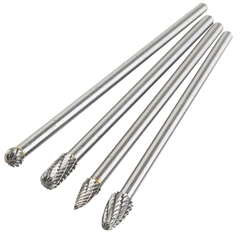 Conjunto de rebarbas rotativas de carboneto de 6 polegadas, entrega em 24 horas, 4 peças, 6 mm (0,25 polegadas), haste de longo alcance, corte duplo, arquivo rotativo de carboneto de tungstênio s