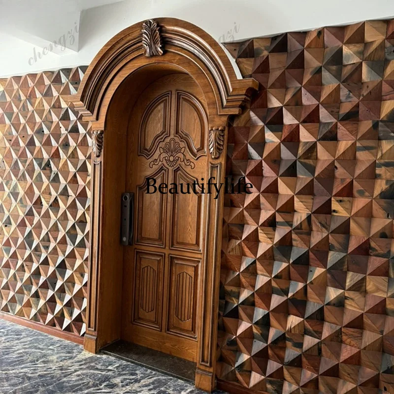 

Solid wood multi-layer painted wooden door thickened home custom silent flat open American retro arc arch door