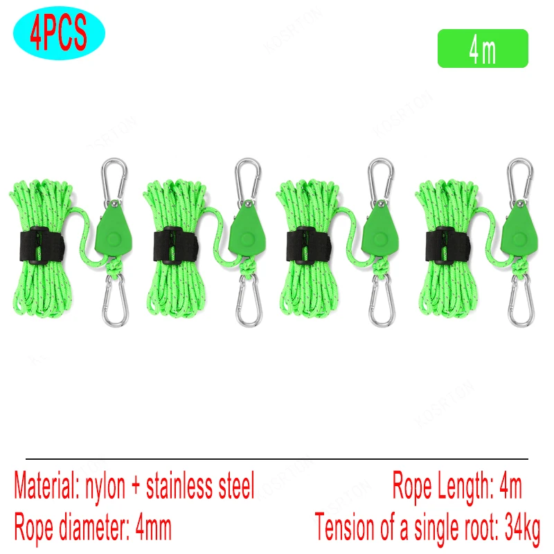 4/5m Camping Rope Tent Adjustable Rope Fastener Fixed Buckle Pulley Tensioner Ratchet Hangers Lights Camping Awning Wind Rope