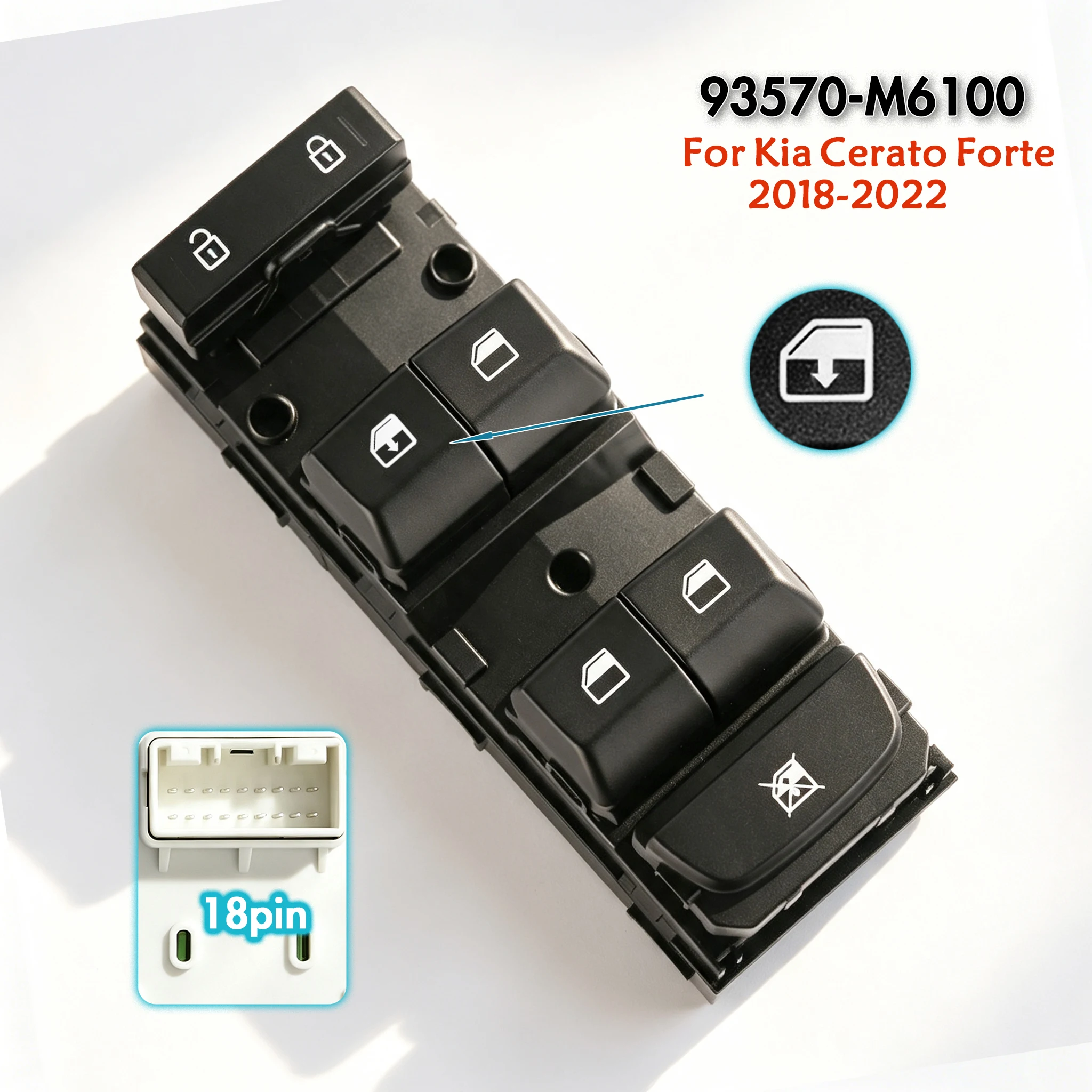 93570-M6100 For Kia Cerato Forte 2018 2019 2020 2012 2022,Front Left Electric Master Power Window Switch Lifter Control Button