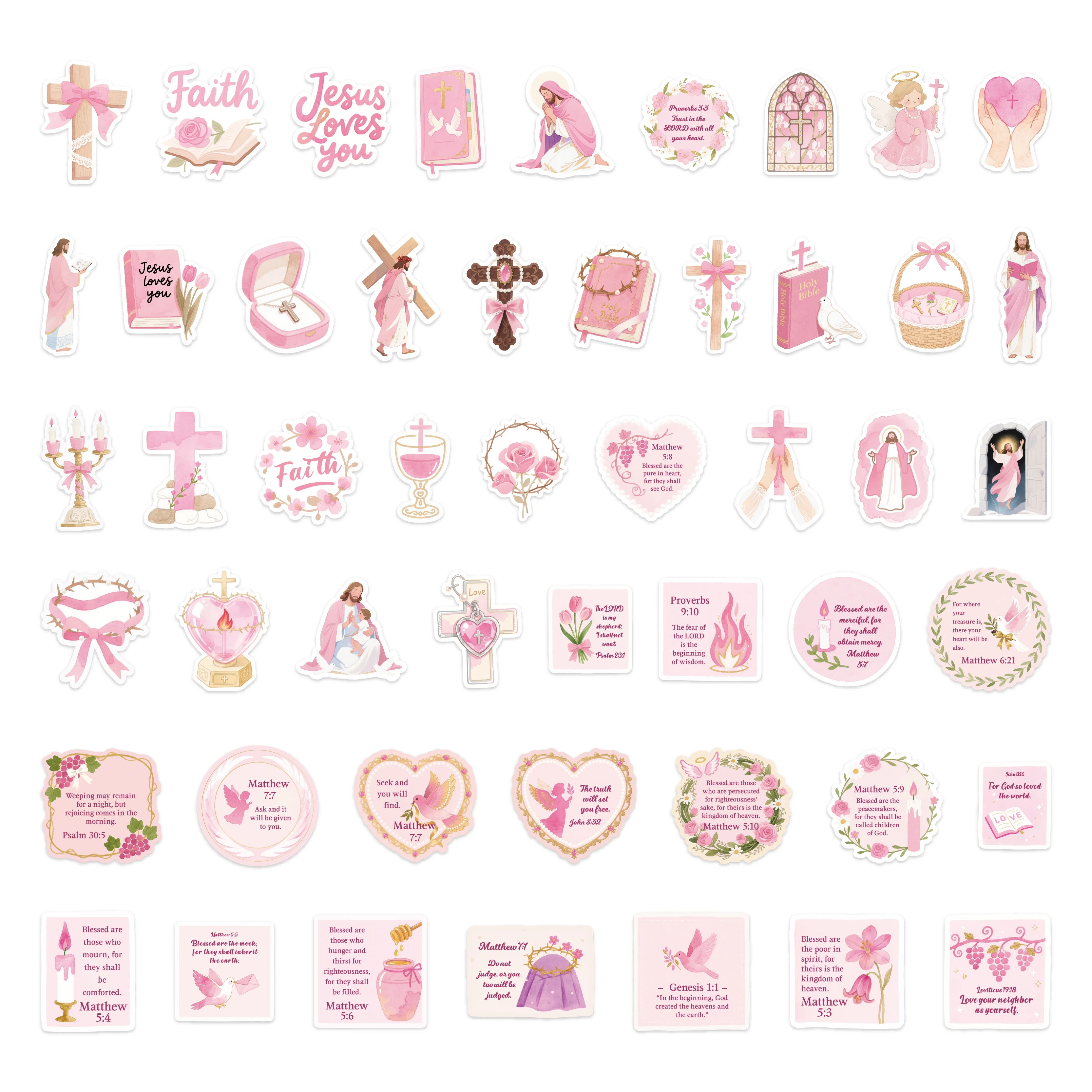 50 قطعة ملصقات الكتاب المقدس يسوع الوردي DIY بها بنفسك سجل القصاصات القرطاسية حقيبة زجاجة ماء الكمبيوتر المحمول الغيتار الديكور ملصقات الكتابة على الجدران #5