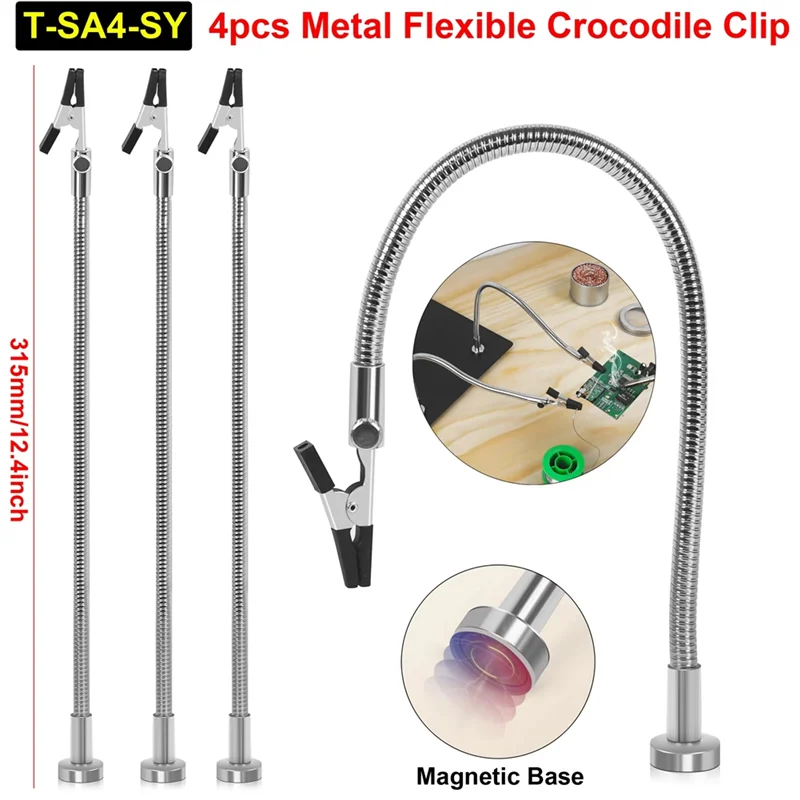 THIVN-4Pcs Magnetic Helping Hands Soldering Third Hand Tools Metal Flexible Gooseneck With Alligator Clips Welding Tool