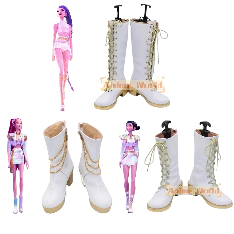 Children Adult Boys Girls Kids Kpop Rumi Zoey Mira Cosplay Boots White Leather Shoes Halloween Carnival Party Role Playing