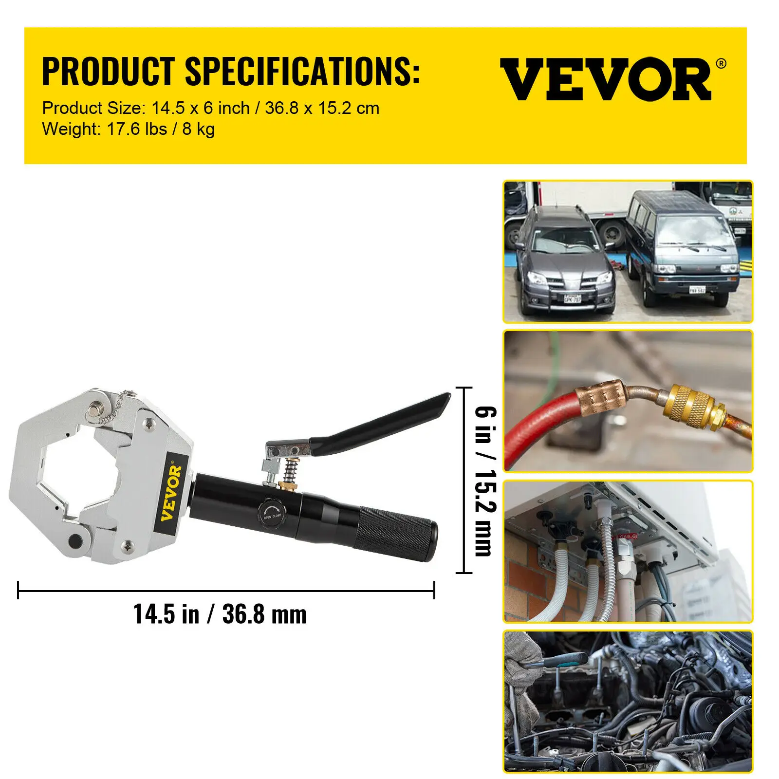 VEVOR Manual AC Hose Crimper Kit 71500 with 7Dies Hydraulic Hose Crimping Tool Hydraulic Press Auto Air Conditioning Repair Set