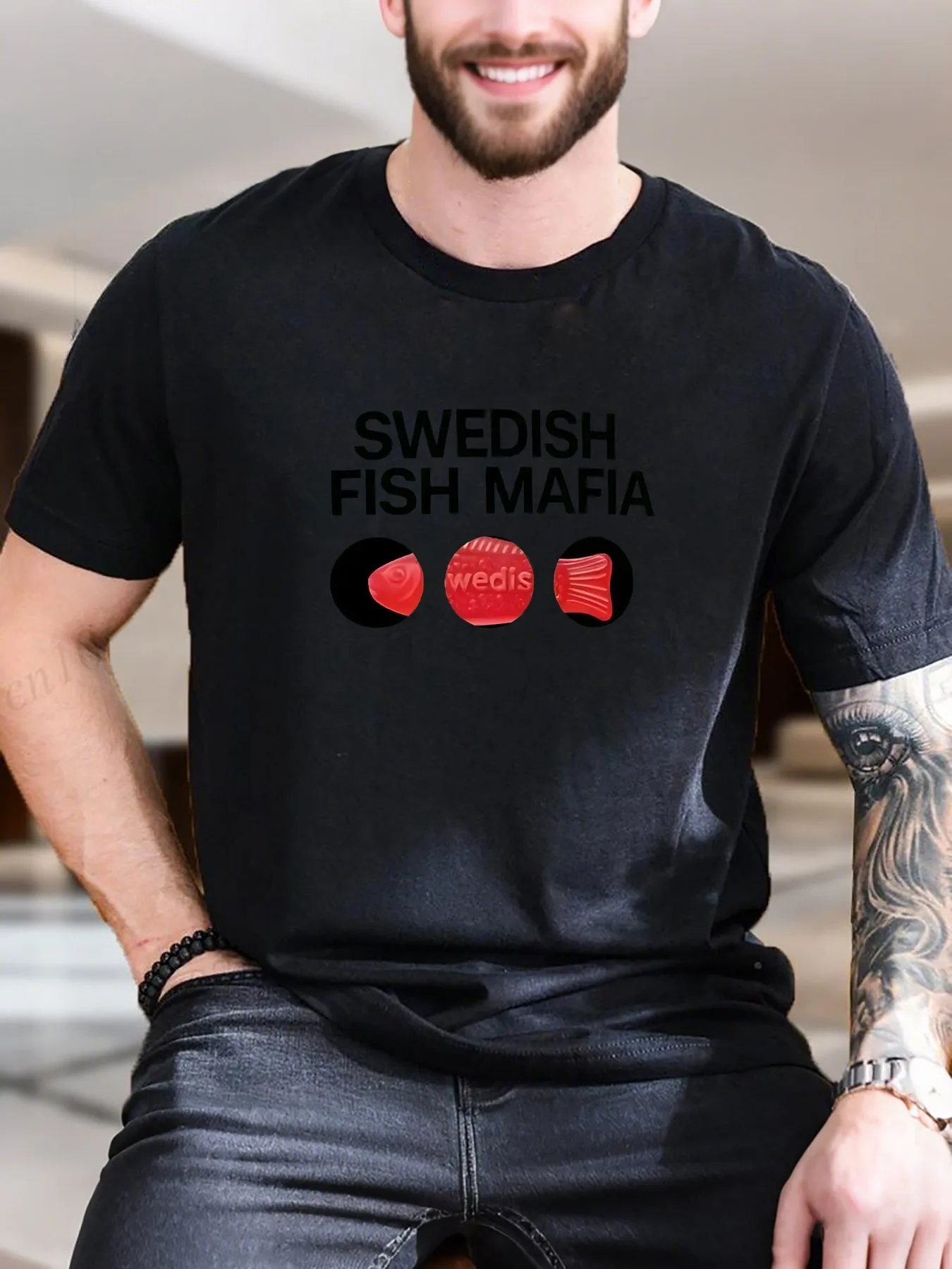 

New Arrival Fashion Men's Printed T-Shirt Swedish Fish Mafia Logo with 3 Fish 100% Cotton Breathable Tee for Summer Casual Wear