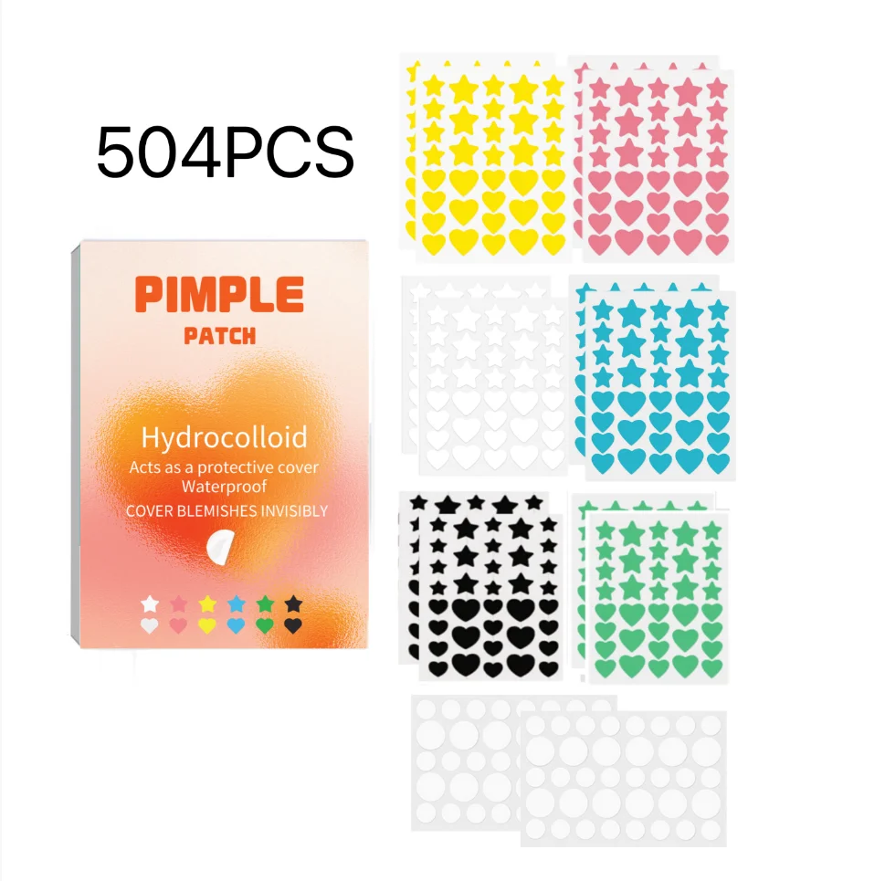 504 Patchs anti-acné ronds, étoiles et cœurs, mignons, colorés et invisibles, adaptés à différents types de peaux, patchs invisibles
