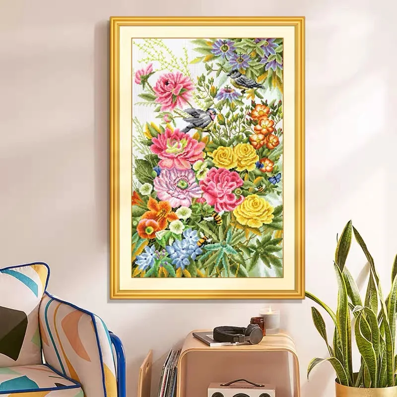 KS stamped cross stitch kits New Floral Simple Modern Living Room Bedroom Fragrant Rich Geranium and Bird Embroidery Yourself