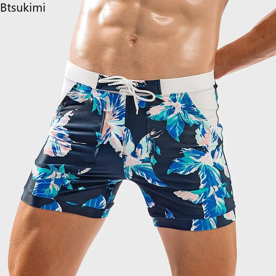 

Новые летние мужские пляжные плавки с принтом на шнурке и эластичной резинкой на талии, шорты для плавания, мужские быстросохнущие шорты для купания, большие размеры