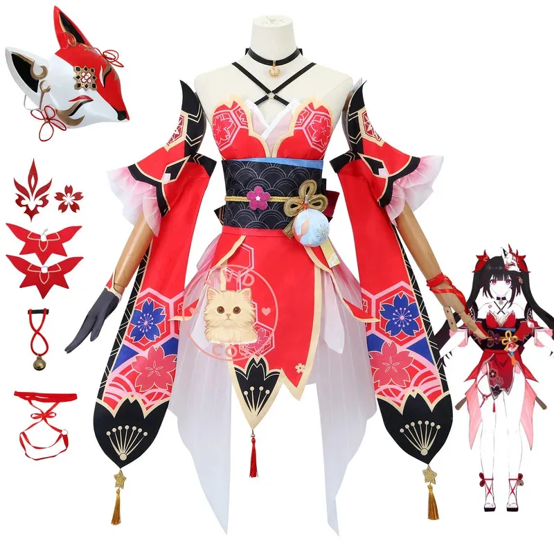 

Honor Two Kings Railway Star Anime Gem Hanabi Cosplay Costume Red Dress Role Play Mask Wig Halloween X;2,F;5.N