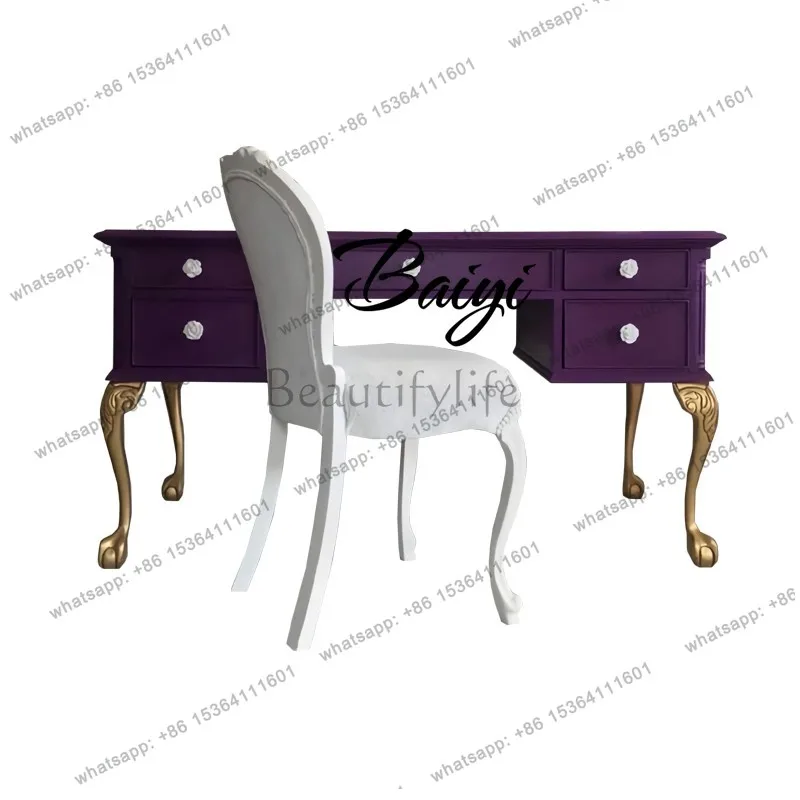 

Французский письменный стол из массива дерева в кремовом стиле, американский, в стиле лёгкой роскоши, простой, дизайнерский, премиум-класса.