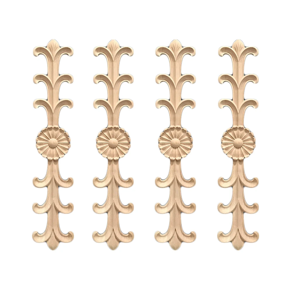 4Pcs Woodcarving Bed Windows Wooden Miniatures Decal Unpainted Furniture Accessories Cabinet Door Decorative Figurines Applique