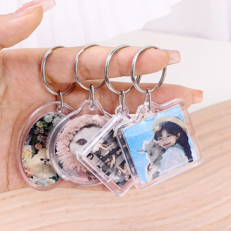 Acrylic Transparent Photo Frame Keychain Creative Couple DIY Insert Photoes Storage Box Split Type Keyring Friendship Gifts