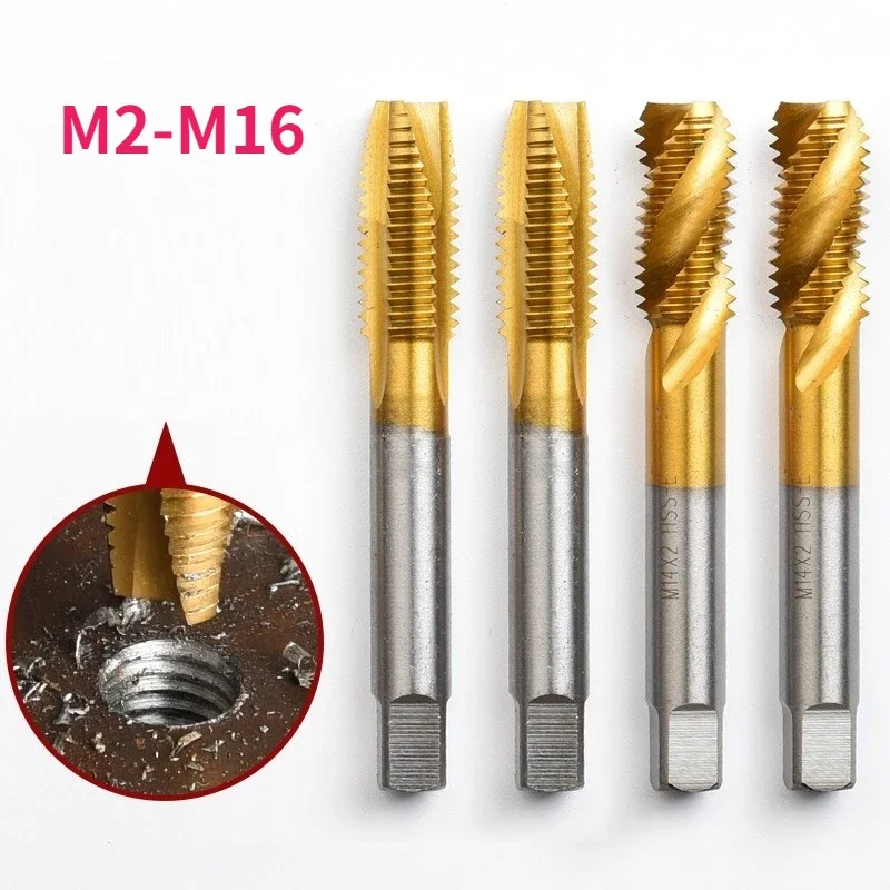 1pcs HSS Titanium Coating Screw Tap Drill Bit M2 M2.5 M3 M4 M5 M6 M8 M10 M12 M14 M16 Metric Straight Flute Thread Tap Hand Tools