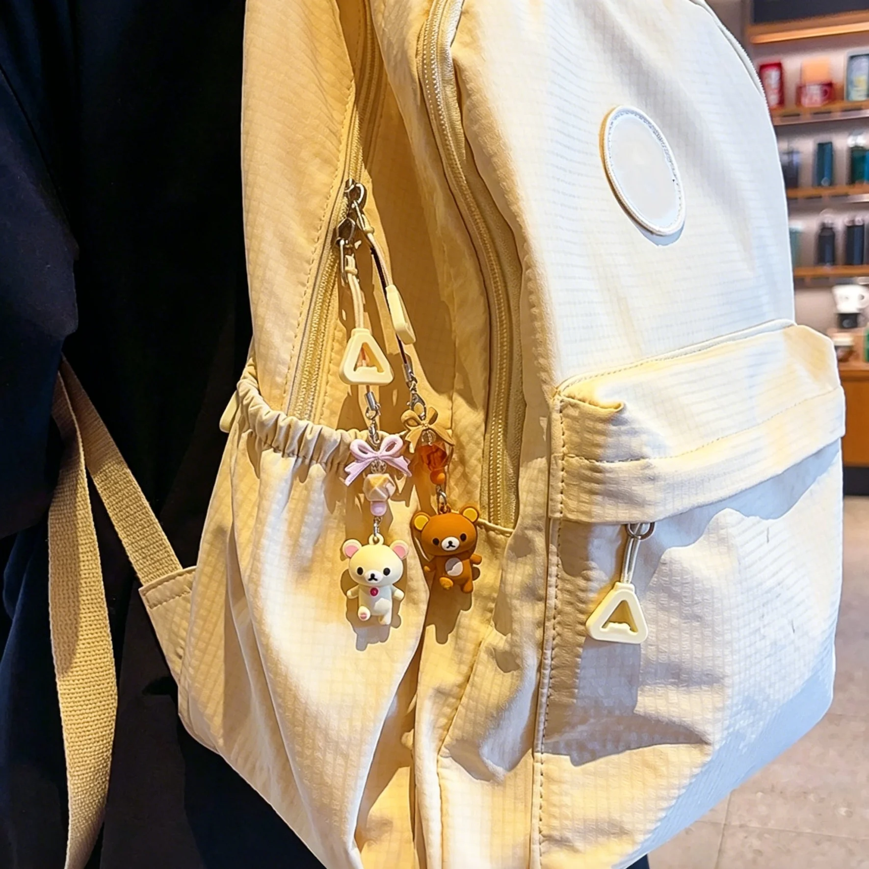 Cute Rilakkuma Korilakkuma Keychain Bowknot Beading Pendant Cartoon Car Keyring Phone Case Anti Lost Rope Pendant Gift for Women - view 3