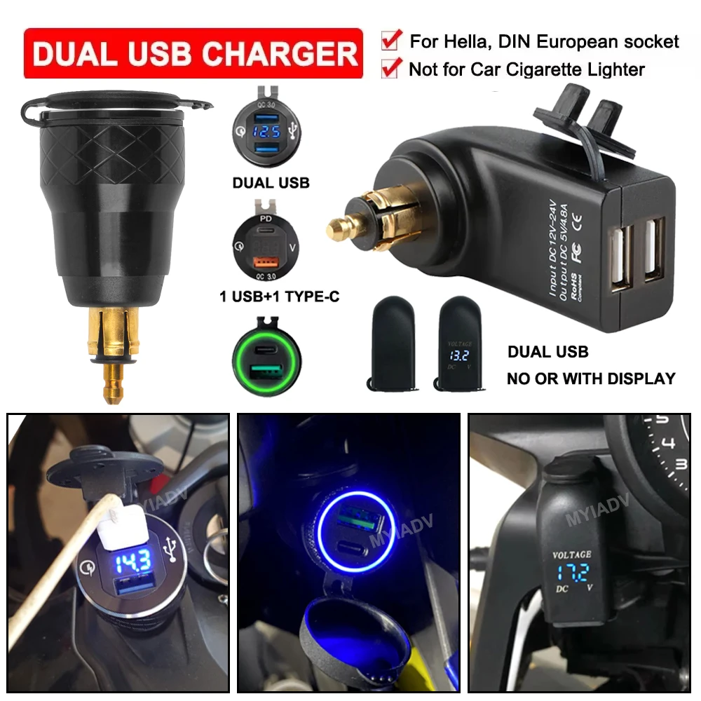 

Motorcycle TYPE C Dual USB Charger Accessories For BMW F850GS F650GS R1250GS R1200GS R1200RT K1200GT F800GS Adv Hella DIN Socket