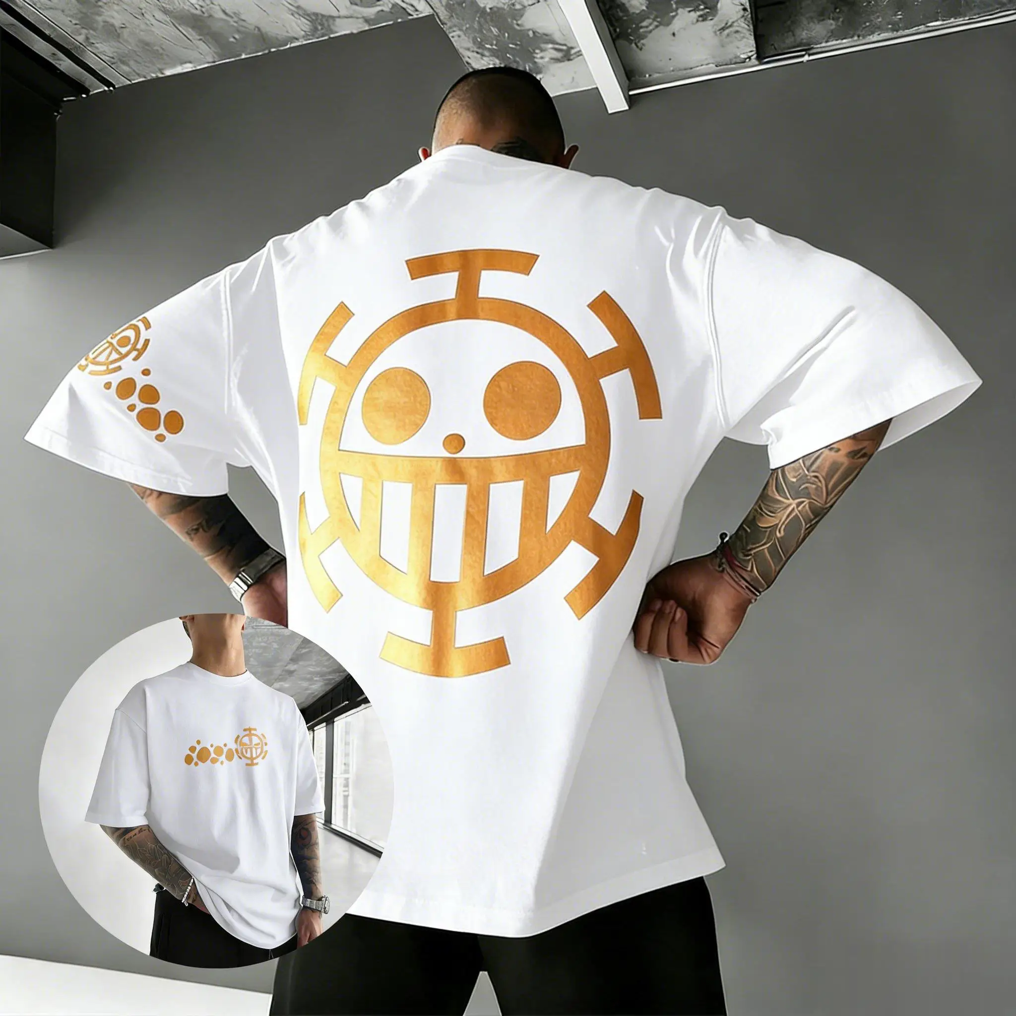 

Law One Piece Cotton TShirt Streetwear Harajuku Vintage Hip Hop Casual Oversized Graphic Tee Men Summer Short Sleeve