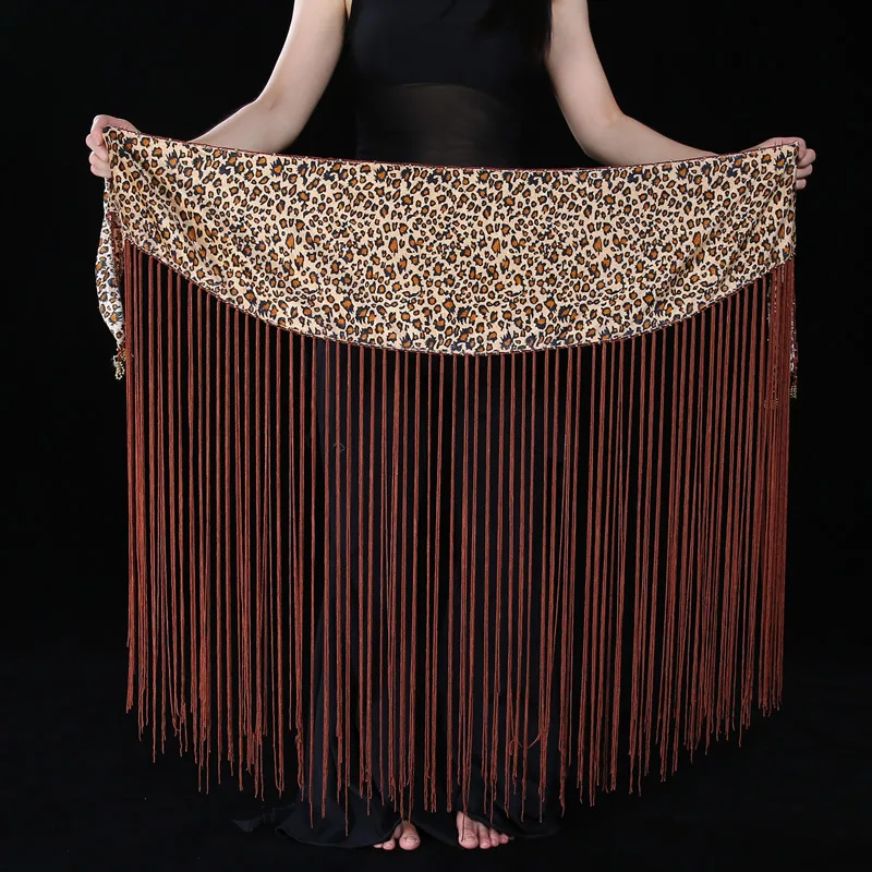 Leopard print fringed waist chain, new practice suit hip towel, fringed Indian dance belly dance clothing belt throwing chain