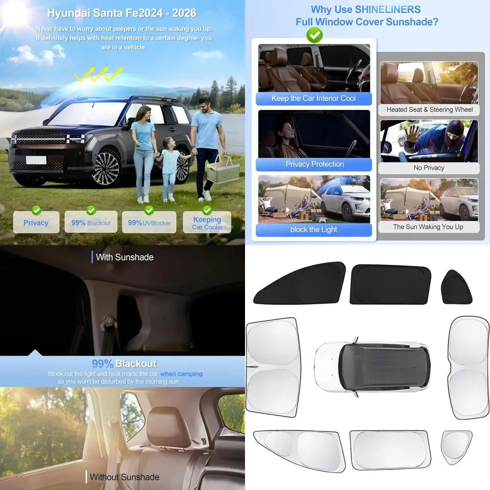 

Hyundai Santa Fe 2024-2026 Car Window Sunshades, Full Coverage UV Protection, Privacy for Outdoor Camping