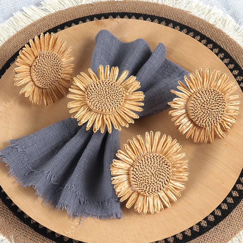 12pcs Sunflower Napkin Ring for Wedding Birthday Party Artificial Plants Napkin Holder for Thanksgiving Dinning Table Decoration