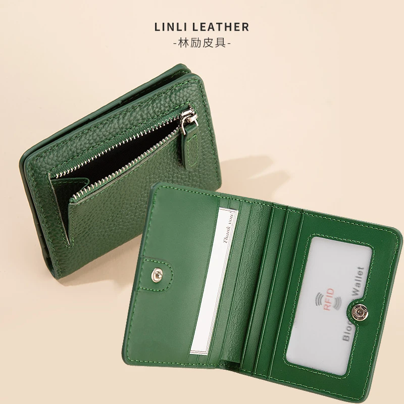 Western RFID Blocking Genuine Leather Short Women Wallet Large Capacity Multi Cards Coin Purse for Ladies